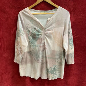 B03-Women's oneworld Blouse 1X White and Pink